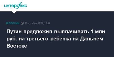 Владимир Путин - Путин предложил выплачивать 1 млн руб. на третьего ребенка на Дальнем Востоке - interfax.ru - Москва - Россия - окр. Дальневосточный - Дальний Восток