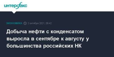 Добыча нефти с конденсатом выросла в сентябре к августу у большинства российских НК - smartmoney.one - Москва - Россия