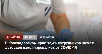 В Краснодарском крае 92,4% сотрудников школ и детсадов вакцинировались от COVID-19 - kubnews.ru - Сочи - Краснодарский край - Краснодар - Геленджик - район Динский