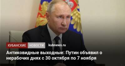 Владимир Путин - Татьяна Голикова - Антиковидные выходные: Путин объявил о нерабочих днях с 30 октября по 7 ноября - kubnews.ru - Россия - Краснодарский край