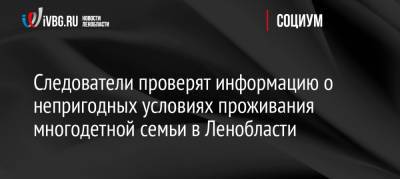 Следователи проверяют информацию о непригодных условиях проживания многодетной семьи в Ленобласти - ivbg.ru - Украина - Ленинградская обл. - район Тихвинский