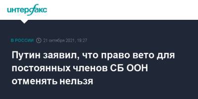 Владимир Путин - Реджеп Эрдоган - Путин заявил, что право вето для постоянных членов СБ ООН отменять нельзя - interfax.ru - Москва - Россия - Турция