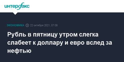 Рубль в пятницу утром слегка слабеет к доллару и евро вслед за нефтью - interfax.ru - Москва - США