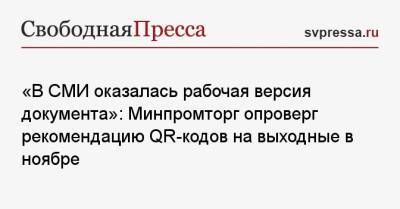 Денис Мантуров - «В СМИ оказалась рабочая версия документа»: Минпромторг опроверг рекомендацию QR-кодов на выходные в ноябре - svpressa.ru