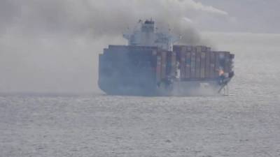 Пожар произошел на борту контейнеровоза с химикатами у берегов США - 5-tv.ru - США - Канада - Виктория - с. Видео - Kingston