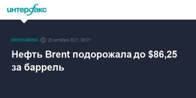 Нефть Brent подорожала до $86,25 за баррель - interfax.ru - Москва - США - Лондон - Нью-Йорк
