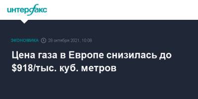 Владимир Путин - Цена газа в Европе снизилась до $918/тыс. куб. метров - interfax.ru - Москва - Россия - Европа