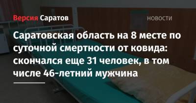 Саратовская область на 8 месте по суточной смертности от ковида: скончался еще 31 человек, в том числе 46-летний мужчина - nversia.ru - Россия - Саратовская обл. - Ростовская обл. - Свердловская обл. - Самарская обл.