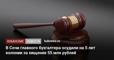 В Сочи главного бухгалтера осудили на 5 лет колонии за хищение 55 млн рублей - kubnews.ru - Сочи - Краснодарский край - Краснодар