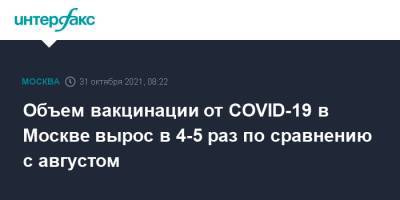 Сергей Собянин - Объем вакцинации от COVID-19 в Москве вырос в 4-5 раз по сравнению с августом - interfax.ru - Москва - Россия