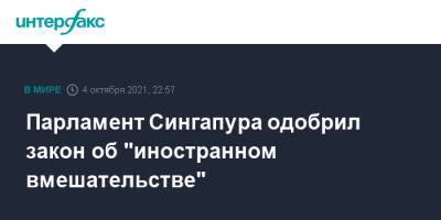 Парламент Сингапура одобрил закон об "иностранном вмешательстве" - interfax.ru - Москва - Сингапур - Республика Сингапур