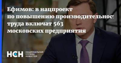 Владимир Ефимов - Ефимов: в нацпроект по повышению производительности труда включат 563 московских предприятия - nsn.fm - Москва