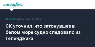 СК уточнил, что затонувшее в белом море судно следовало из Геленджика - interfax.ru - Москва - Мурманск - Мурманская обл. - Геленджик