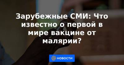 Зарубежные СМИ: Что известно о первой в мире вакцине от малярии? - news.mail.ru - New York