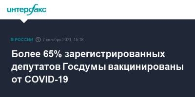 Вячеслав Володин - Более 65% зарегистрированных депутатов Госдумы вакцинированы от COVID-19 - interfax.ru - Москва - Россия