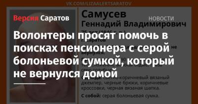 Волонтеры просят помочь в поисках пенсионера с серой болоньевой сумкой, который не вернулся домой - nversia.ru - Саратов - район Заводский