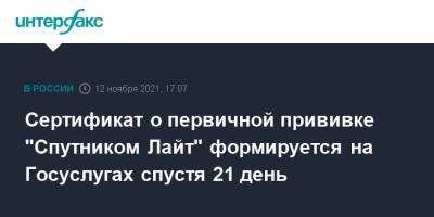 Сертификат о первичной прививке "Спутником Лайт" формируется на Госуслугах спустя 21 день - interfax.ru - Москва - Россия