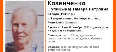 В Олонецком районе Карелии потерялась 83-летняя бабушка в красном полупальто - stolicaonego.ru - Россия - Петрозаводск - район Олонецкий - республика Карелия