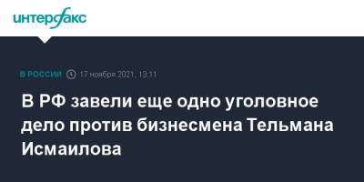 Исмаилов Тельман - В РФ завели еще одно уголовное дело против бизнесмена Тельмана Исмаилова - interfax.ru - Москва - Россия - Московская обл. - Черногория - Московская область