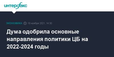 Дума одобрила основные направления политики ЦБ на 2022-2024 годы - interfax.ru - Москва - Россия