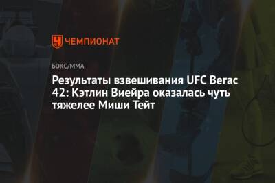 Результаты взвешивания UFC Вегас 42: Кэтлин Виейра оказалась чуть тяжелее Миши Тейт - championat.com - США - Вегас