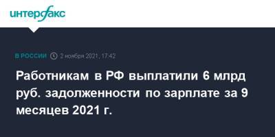 Татьяна Голикова - Работникам в РФ выплатили 6 млрд руб. задолженности по зарплате за 9 месяцев 2021 г. - interfax.ru - Москва - Россия