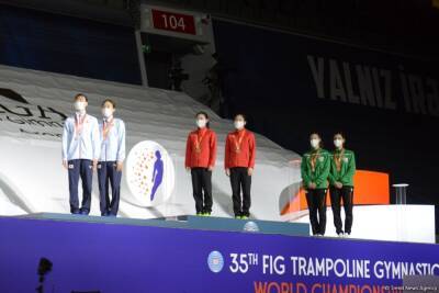 В Баку прошла церемония награждения победителей ЧМ в синхронных прыжках на батуте (ФОТО) - trend.az - Китай - Белоруссия - Германия - Япония - Португалия