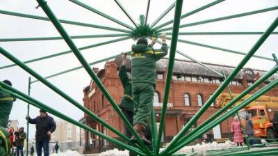 На площади Ленина приступили к монтажу главной елки города - penzainform.ru