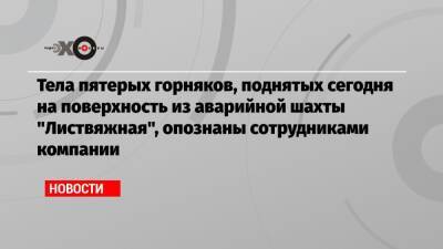Сергей Цивилев - Тела пятерых горняков, поднятых сегодня на поверхность из аварийной шахты «Листвяжная», опознаны сотрудниками компании - echo.msk.ru