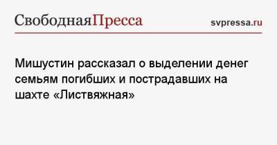 Михаил Мишустин - Мишустин рассказал о выделении денег семьям погибших и пострадавших на шахте «Листвяжная» - svpressa.ru - Россия