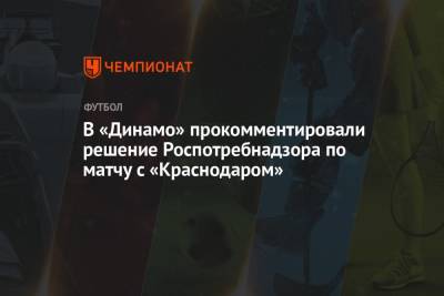Павел Пивоваров - В «Динамо» прокомментировали решение Роспотребнадзора по матчу с «Краснодаром» - championat.com - Москва - Краснодар