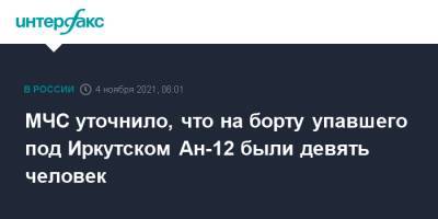 МЧС уточнило, что на борту упавшего под Иркутском Ан-12 были девять человек - interfax.ru - Москва - Иркутская обл. - Иркутск