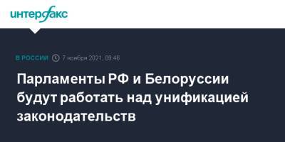 Вячеслав Володин - Парламенты РФ и Белоруссии будут работать над унификацией законодательств - interfax.ru - Москва - Россия - Белоруссия
