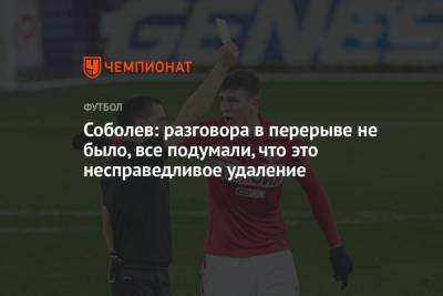 Александр Соболев - Соболев: разговора в перерыве не было, все подумали, что это несправедливое удаление - championat.com