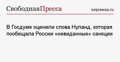 Дмитрий Новиков - Викторий Нуланд - В Госдуме оценили слова Нуланд, которая пообещала России «невиданные» санкции - svpressa.ru - Россия - США - Украина