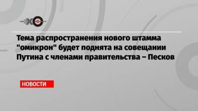 Владимир Путин - Дмитрий Песков - Тема распространения нового штамма «омикрон» будет поднята на совещании Путина с членами правительства – Песков - echo.msk.ru - Москва - Россия