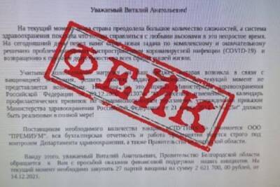 Вячеслав Гладков - В Белгороде мошенники через фейковые письма просят компании помочь в покупке 27 партий вакцин от ковида - mk.ru - Белгород