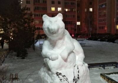 Рязанцы слепили снежного тигра в Кальном - ya62.ru - Рязань