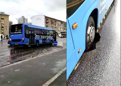 На северо-западе Москвы в районе строительства метро автобус застрял в дорожном полотне - mskgazeta.ru - Москва - Россия