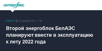 Роман Головченко - Второй энергоблок БелАЭС планируют ввести в эксплуатацию к лету 2022 года - interfax.ru - Москва - Белоруссия