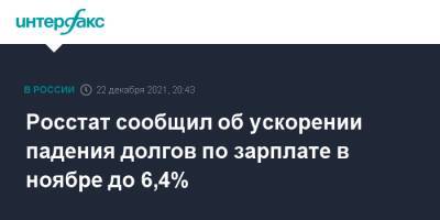 Росстат сообщил об ускорении падения долгов по зарплате в ноябре до 6,4% - interfax.ru - Москва - Россия