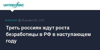Треть россиян ждут роста безработицы в РФ в наступающем году - interfax.ru - Москва - Россия