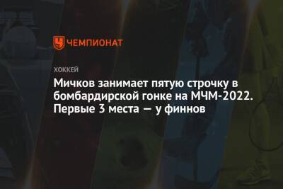 Матвей Мичков - Мичков занимает пятую строчку в бомбардирской гонке на МЧМ-2022. Первые 3 места — у финнов - championat.com - Россия - Швейцария - Финляндия - Канада