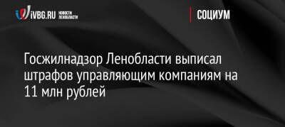 Госжилнадзор Ленобласти выписал штрафов управляющим компаниям на 11 млн рублей - ivbg.ru - Украина - Ленинградская обл. - Ленобласть