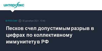Дмитрий Песков - Татьяна Голикова - Анна Попова - Песков счел допустимым разрыв в цифрах по коллективному иммунитету в РФ - interfax.ru - Москва - Россия