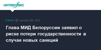 Владимир Макей - Глава МИД Белоруссии заявил о риске потери государственности в случае новых санкций - interfax.ru - Москва - Белоруссия - Минск