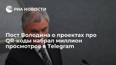 Вячеслав Володин - Пост спикера Госдумы Володина о проектах про QR-коды набрал миллион просмотров в Telegram - ria.ru - Москва - Россия