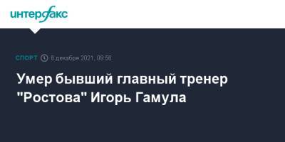 Игорь Гамула - Умер бывший главный тренер "Ростова" Игорь Гамула - sport-interfax.ru - Москва - Херсон