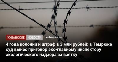 4 года колонии и штраф в 3 млн рублей: в Темрюке суд вынес приговор экс-главному инспектору экологического надзора за взятку - kubnews.ru - Россия - Краснодарский край
