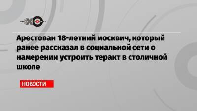 Арестован 18-летний москвич, который ранее рассказал в социальной сети о намерении устроить теракт в столичной школе - echo.msk.ru